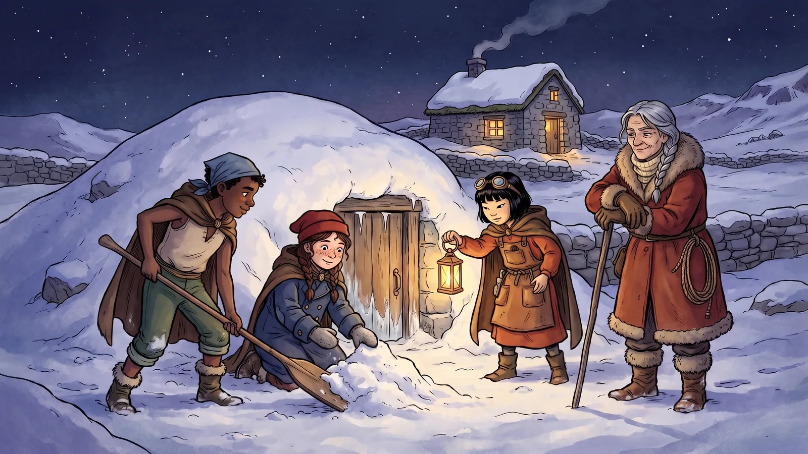 Heroes dig a snowed-in stone ice house free behind the waystation