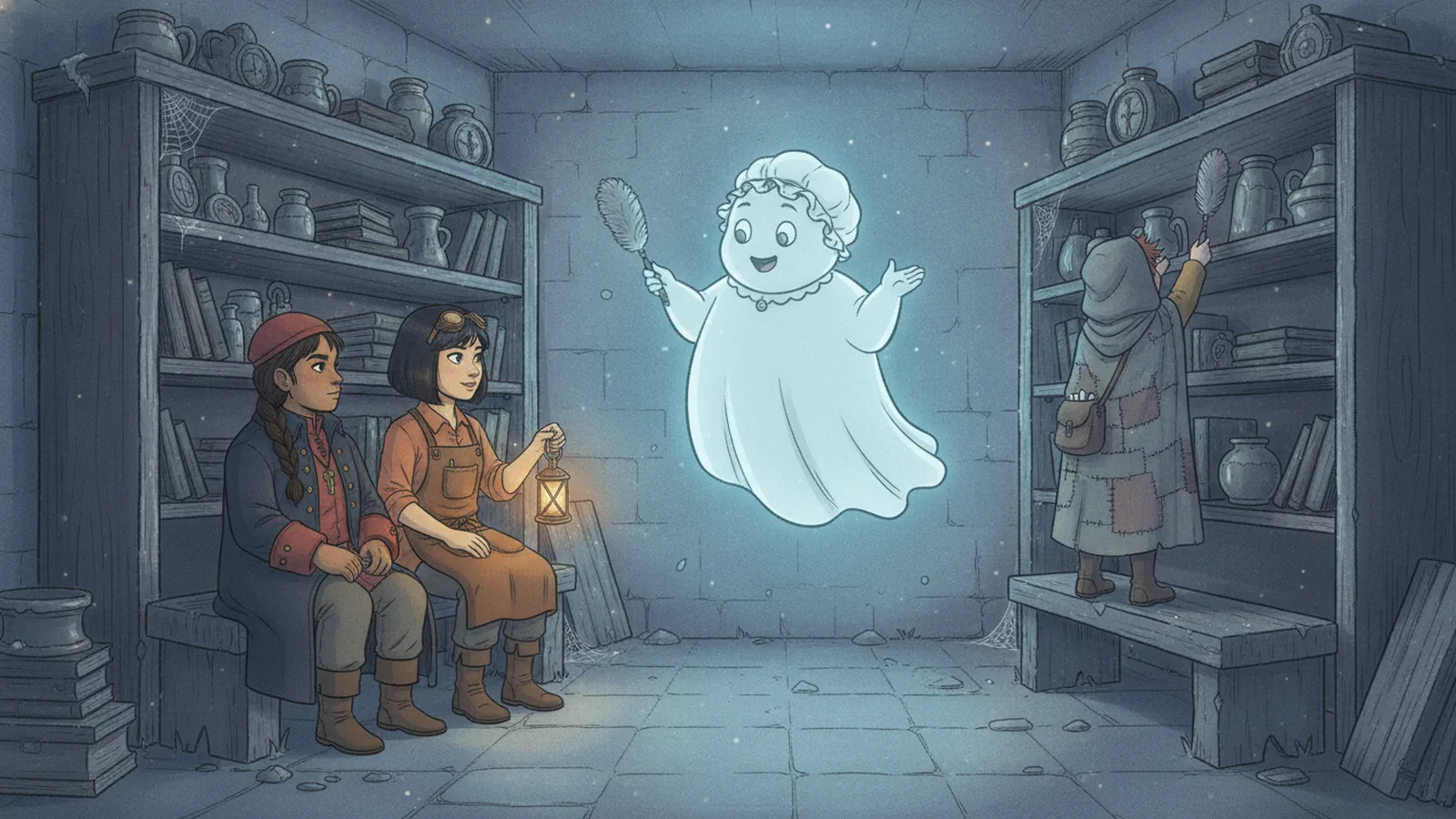 A gentle, glowing spirit lingers in a quiet side alcove